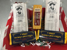 Load image into Gallery viewer, Dubai Chocolate Gift Pack.  2 Dubai Chocolate Dark Chocolate Bars, 2 Packs of Uncle Greg's Beef Snack Sticks and Hunter's Reserve Smoked Cheese