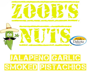 Zoobs Nuts Jalapeno Garlic Smoked Pistachios Label